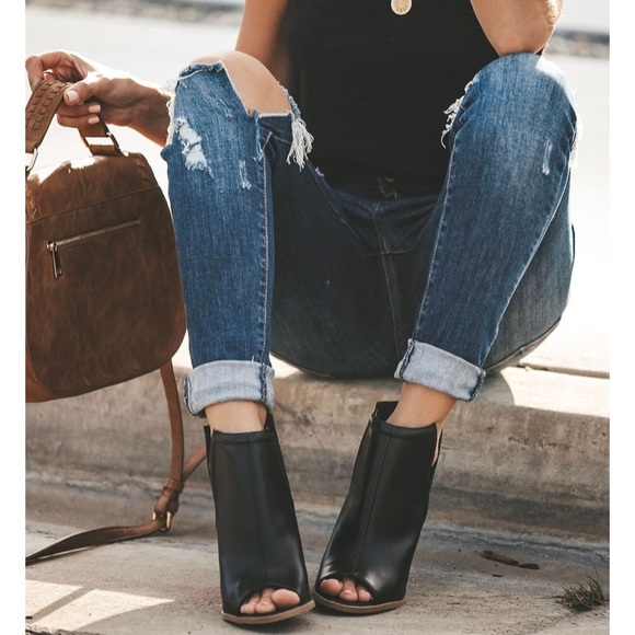 Black Peep Toe Booties - Picture 2 of 8